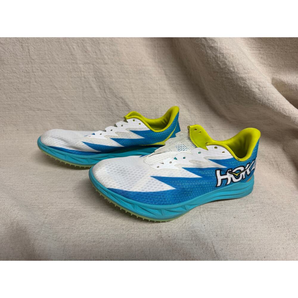 HOKA Crescendo MD Track Spikes White Blue Volt Mens 7 Womens 8.5 Racing No Laces